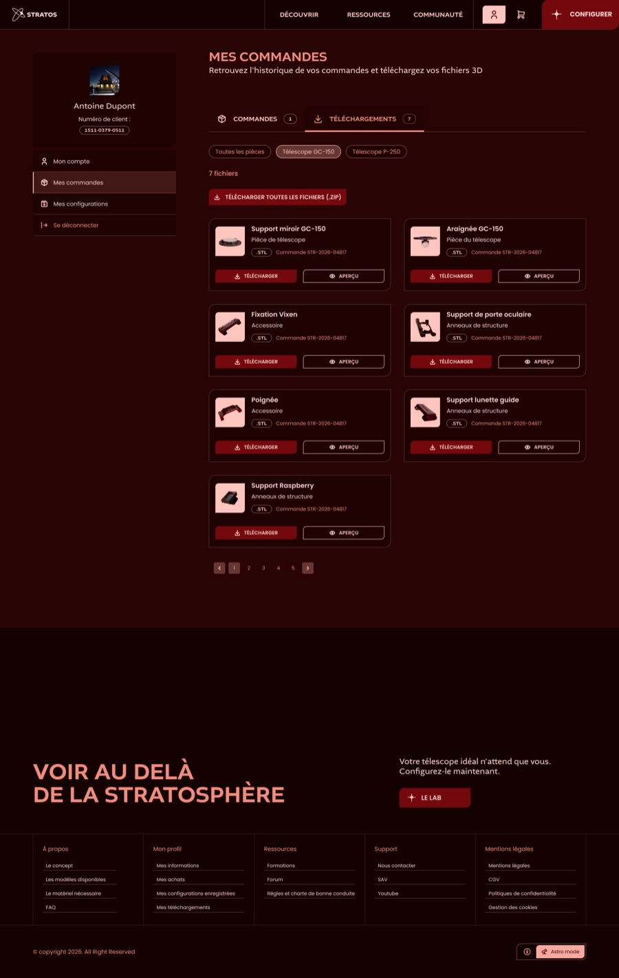 Téléchargement des fichiers d'impression Stratos