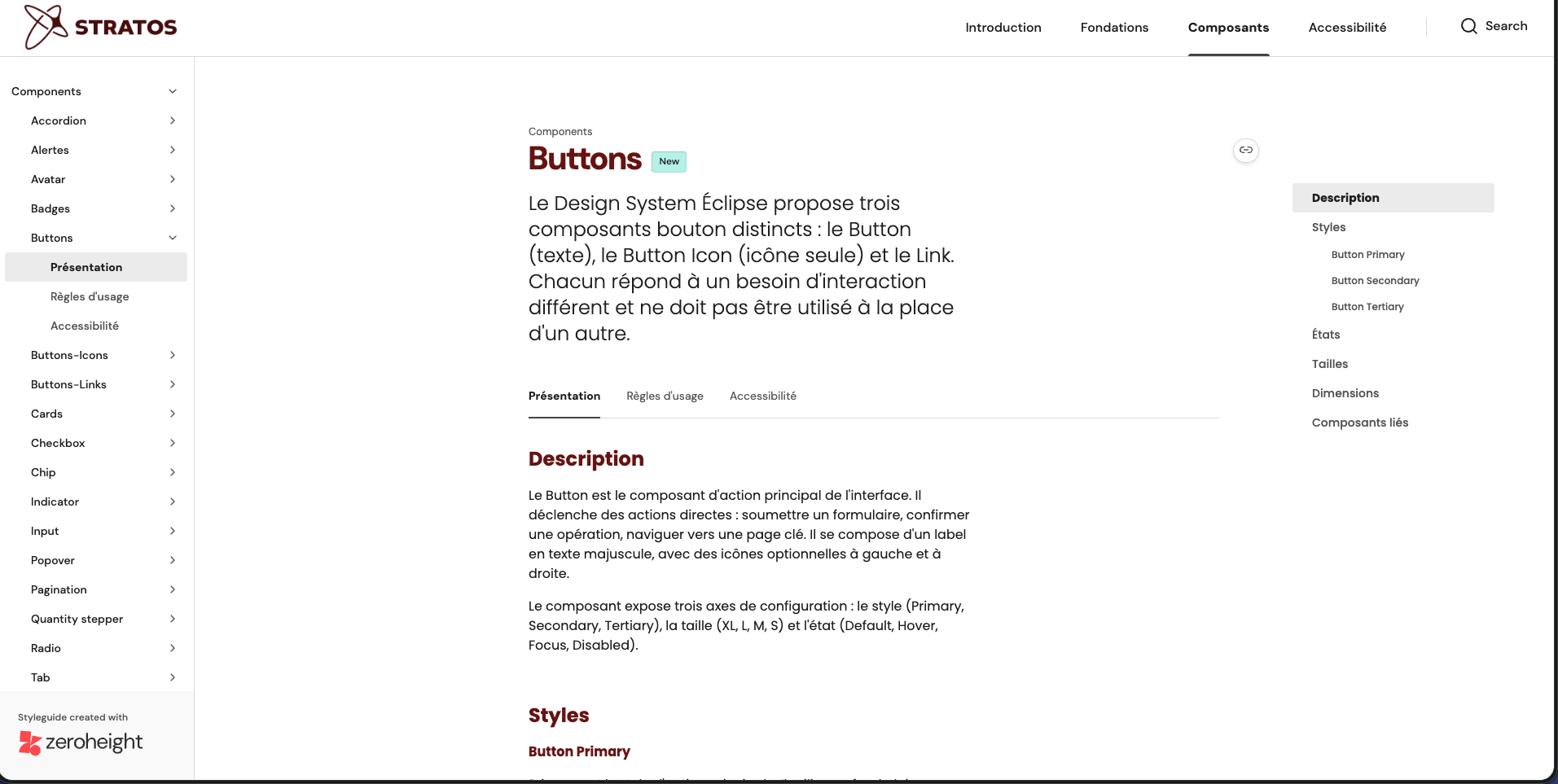 Design system Stratos sur Zeroheight